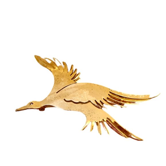 Sterling Silver Flying Goose Duck Brooch Pin HANDMADE Gold Wash - Picture 3 of 13